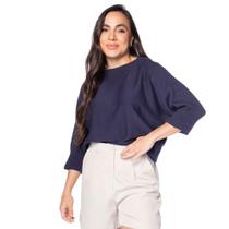 Blusa Feminina Biamar Algodão Ponto Pipoca Marinho Blusa Feminina Biamar Algodão Ponto Pipoca Marinho