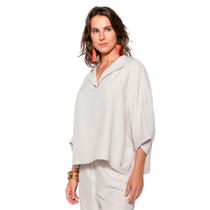 Blusa Feminina Biamar Gola V Lapela Oversized Bege