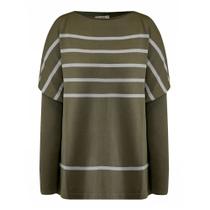 Blusa Feminina Biamar Mullet com Listras Verde Escuro