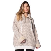 Blusa Feminina Biamar Tricot Chevron Gola com Zíper Bege Claro