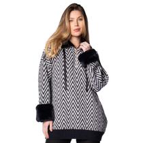Blusa Feminina Biamar Tricot Chevron Gola com Zíper Preto/branco Blusa Feminina Biamar Tricot Chevron Gola com Zíper Preto/branco