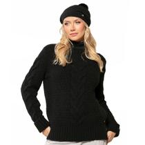 Blusa Feminina Biamar Tricot com Trança Punho Dobrado Preto