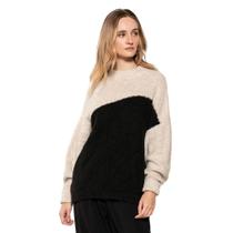Blusa Feminina Biamar Tricot Punhos Dobrados Bicolor Preto/B