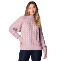 Blusa Feminina Biamar Tricot Trançado Gola Média Roxo Claro