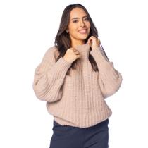 Blusa Feminina Biamar Tricot Tranças Vazado Bege Escuro