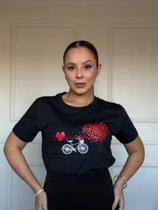 Blusa Feminina Bicicletinha Com Corações T -Shirt moda 100% Algodão P AO G2 Plus Size