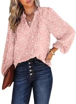 Blusa feminina BLENCOT, casual, decote em V, estampa floral, chiffon