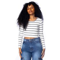 Blusa Feminina Blue Rose Cropped Listrado Branco/Preto