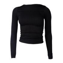 Blusa Feminina Blue Rose Malha Canelada Gola Careca Preto