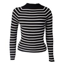 Blusa Feminina Blue Rose Malha Listras Preto/Branco