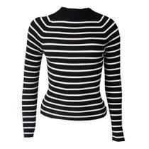 Blusa Feminina Blue Rose Malha Listras Preto/Branco