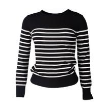 Blusa Feminina Blue Rose Malha Listras Preto/Branco