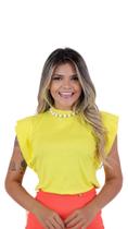 Blusa Feminina Blusinha Malha Manga Detalhada Gola Alta