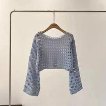 Blusa Feminina Boho De Crochê Com Manga Longa, Top Cropped De Verão Para Praia, Saída De Praia,