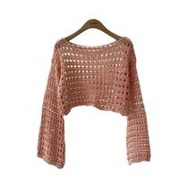 Blusa Feminina Boho De Crochê Com Manga Longa, Top Cropped De Verão Para Praia, Saída De Praia,