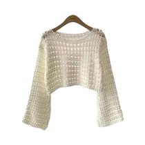 Blusa Feminina Boho De Crochê Com Manga Longa, Top Cropped De Verão Para Praia, Saída De Praia, Blusa Feminina Boho De Crochê Com Manga Longa, Top Cropped De Verão Para Praia, Saída De Praia,