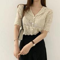 Blusa Feminina Boho de Verão - Renda, Manga Curta, Cardigan Transparente com Bordado