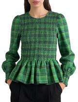 Blusa feminina Bozanly com bainha com babados, xadrez, vintage Blusa feminina Bozanly com bainha com babados, xadrez, vintage
