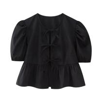 Blusa Feminina Branca com Manga Bufante, Gola Redonda e Laço - Estilo Casual e Chique