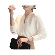 Blusa Feminina Branca De Manga Longa Com Decote V Profundo Estilo Coreano Para O Verão, Top Solto De Blusa Feminina Branca De Manga Longa Com Decote V Profundo Estilo Coreano Para O Verão, Top Solto De