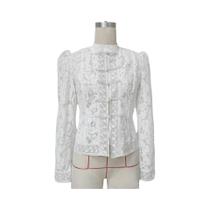 Blusa Feminina Branca De Manga Longa Com Renda, Chique, Vazada Com Flores, Abotoamento Simples,