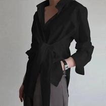 Blusa Feminina Branca Solta com Manga Longa e Renda - Estilo Casual e Elegante para Escritório