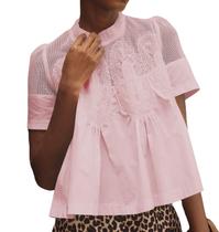 Blusa feminina Burtell, renda, renda, verão, manga curta, rosa Blusa feminina Burtell, renda, renda, verão, manga curta, rosa