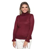 Blusa Feminina Cacherrel Manga Com Botão Gola Alta Inverno