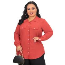 Blusa Feminina Camisa Social Casual Manga Longa Plus Size