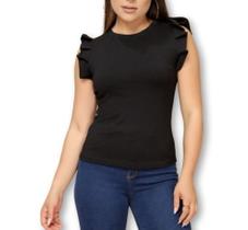 Blusa feminina canelada cavada babado casual básico