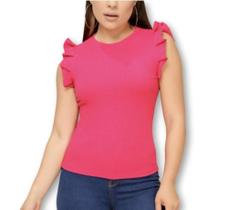 Blusa feminina canelada cavada babado casual roupas femininas