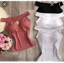 Blusa feminina canelada cavada ombro a ombro com bojo moda