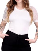 Blusa Feminina Canelada com Manga de Tule