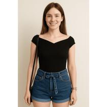 Blusa feminina canelada detalhe ombro a ombro lançamento