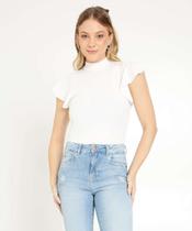 Blusa Feminina Canelada Gola Alta Babado Marisa-55052 Blusa Feminina Canelada Gola Alta Babado Marisa-55052