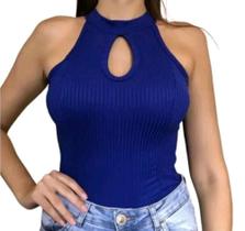 Blusa feminina canelada gola alta regata decote gota elegante