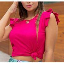 Blusa feminina canelada gola rasa regata babado moda estilo