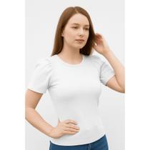 Blusa feminina canelada lisa manga curta bufante princesa lindo