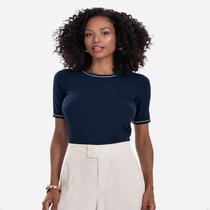 Blusa Feminina Canelada Manga Curta Decote Redondo Rovitex Blusa Feminina Canelada Manga Curta Decote Redondo Rovitex