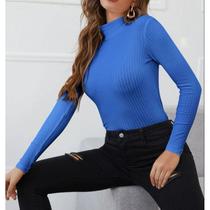 Blusa feminina canelada manga longa gola alta moda influencer