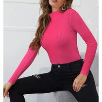 Blusa feminina canelada manga longa gola alta roupas femininas