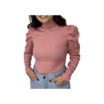 Blusa feminina canelada manga longa princesa gola alta