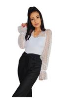 Blusa Feminina Canelada Manga Tule Bufante