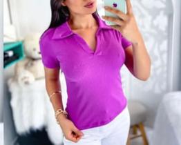 Blusa feminina canelada polo manga curta tendência feminina