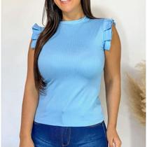 Blusa feminina canelada regata babado elegante