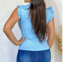 Blusa feminina canelada regata babado tecido confortável