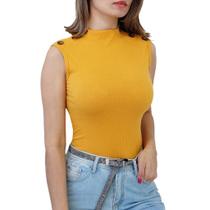 Blusa feminina canelada regata botões no ombro moda estilo