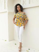 Blusa Feminina Canoa Estampada Floral Blusa Feminina Canoa Estampada Floral