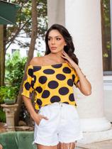 Blusa Feminina Canoa Estampada Poá Casual Estilo Clássico Elegante Tendência Blusa Feminina Canoa Estampada Poá Casual Estilo Clássico Elegante Tendência