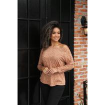 Blusa Feminina Canoa Manga Longa Estampada Animal Print Blusa Feminina Canoa Manga Longa Estampada Animal Print